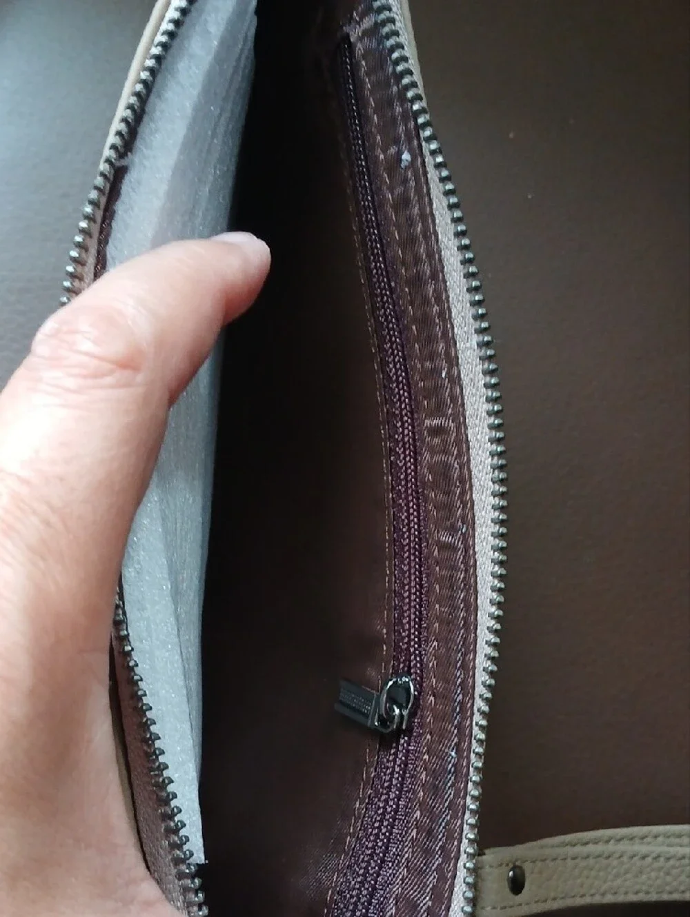 Textured Beige Leather Wristlet Clutch